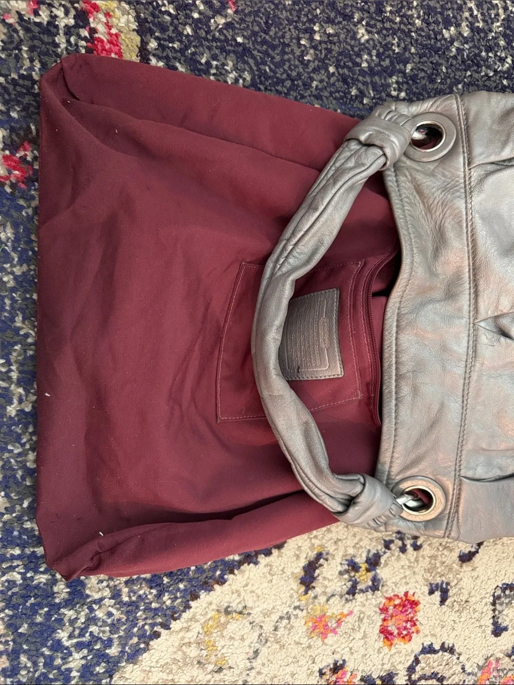 COACH Metallic Gray Leather Shoulder Bag